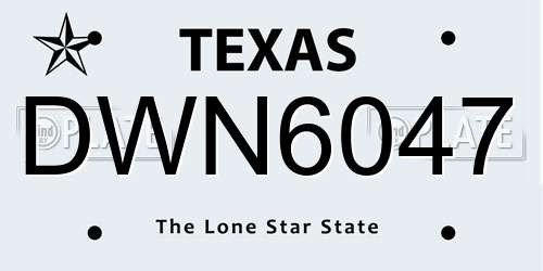 DWN6047 Texas License Plate