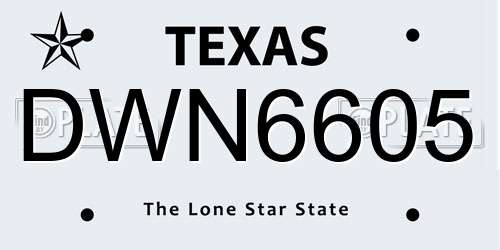 DWN6605 Texas License Plate