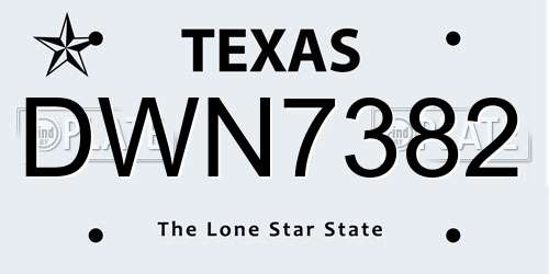 DWN7382 Texas License Plate