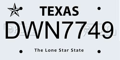 DWN7749 Texas License Plate
