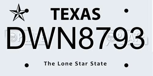 DWN8793 Texas License Plate