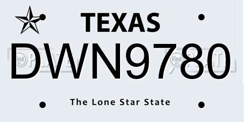 DWN9780 Texas License Plate