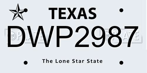 DWP2987 Texas License Plate