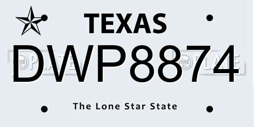 DWP8874 Texas License Plate