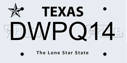 DWPQ14 Texas License Plate