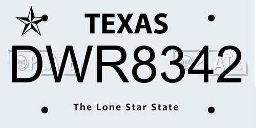 DWR8342 Texas License Plate