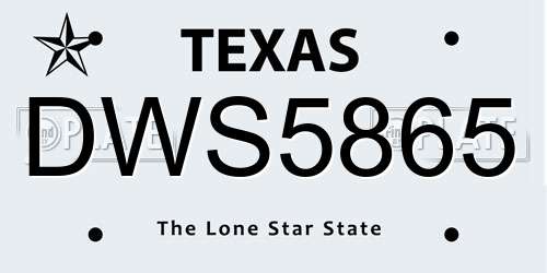 DWS5865 Texas License Plate