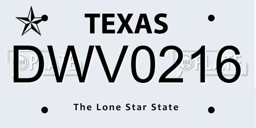 DWV0216 Texas License Plate