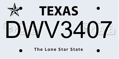 DWV3407 Texas License Plate