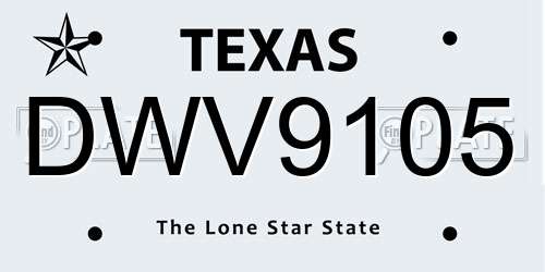 DWV9105 Texas License Plate