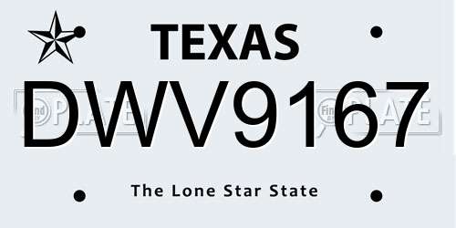 DWV9167 Texas License Plate