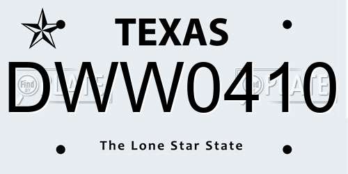 DWW0410 Texas License Plate