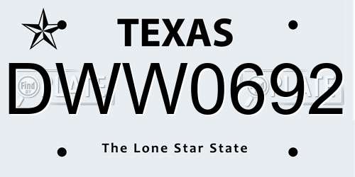 DWW0692 Texas License Plate