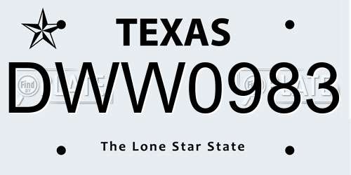 DWW0983 Texas License Plate