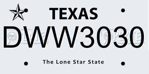 DWW3030 Texas License Plate