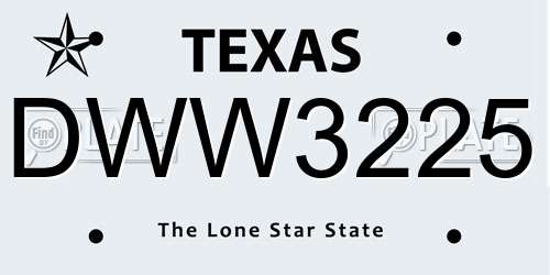 DWW3225 Texas License Plate