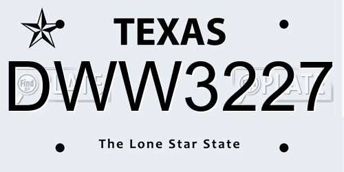 DWW3227 Texas License Plate