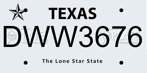 DWW3676 Texas License Plate