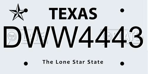 DWW4443 Texas License Plate