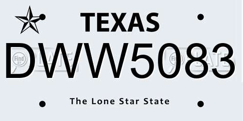 DWW5083 Texas License Plate