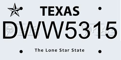 DWW5315 Texas License Plate