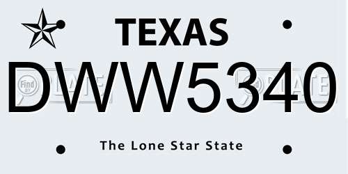 DWW5340 Texas License Plate