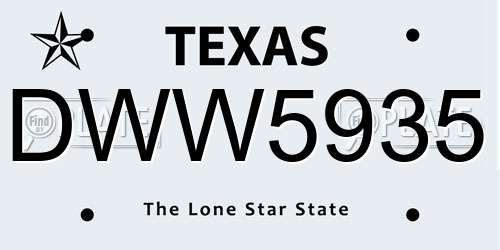 DWW5935 Texas License Plate