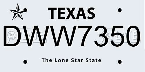 DWW7350 Texas License Plate