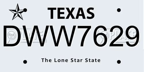 DWW7629 Texas License Plate