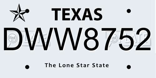 DWW8752 Texas License Plate