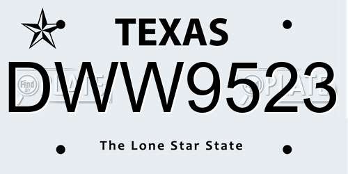 DWW9523 Texas License Plate