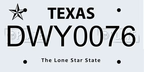 DWY0076 Texas License Plate