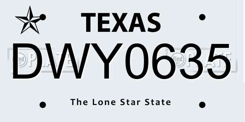 DWY0635 Texas License Plate