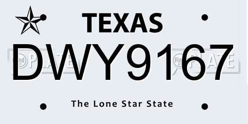 DWY9167 Texas License Plate