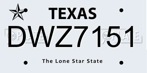 DWZ7151 Texas License Plate