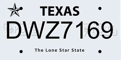 DWZ7169 Texas License Plate