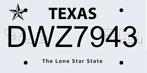 DWZ7943 Texas License Plate