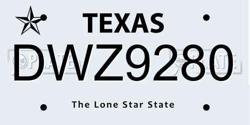 DWZ9280 Texas License Plate