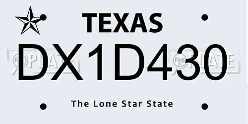 DX1D430 Texas License Plate