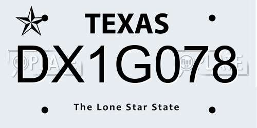 DX1G078 Texas License Plate