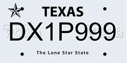 DX1P999 Texas License Plate