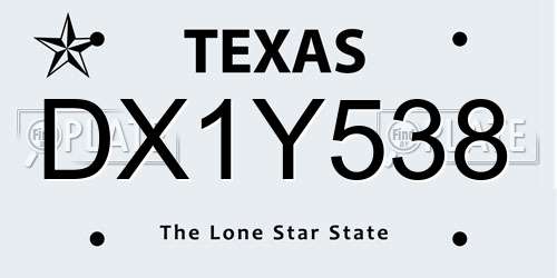 DX1Y538 Texas License Plate