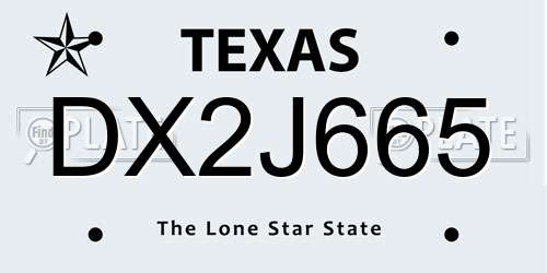 DX2J665 Texas License Plate
