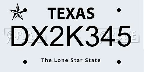 DX2K345 Texas License Plate