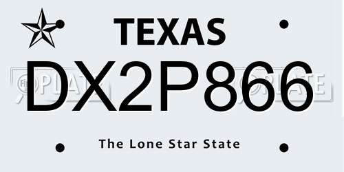 DX2P866 Texas License Plate