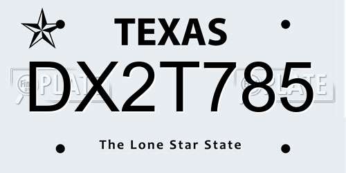DX2T785 Texas License Plate