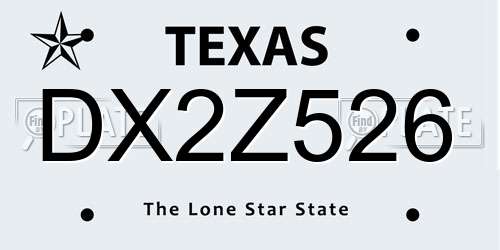 DX2Z526 Texas License Plate