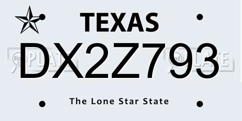 DX2Z793 Texas License Plate