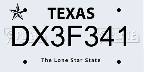DX3F341 Texas License Plate