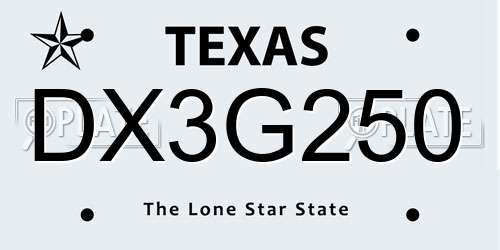 DX3G250 Texas License Plate